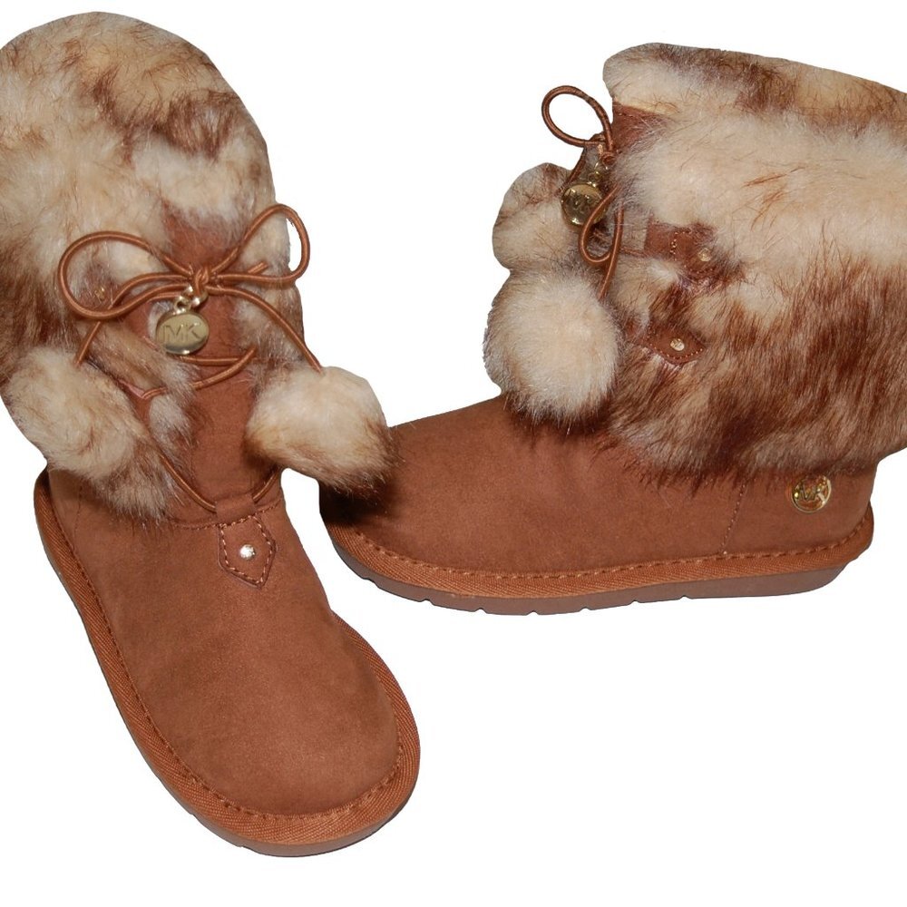 NIB Michael Kors Alyona Tan Faux Fur Toddler Girl Boots Size 9